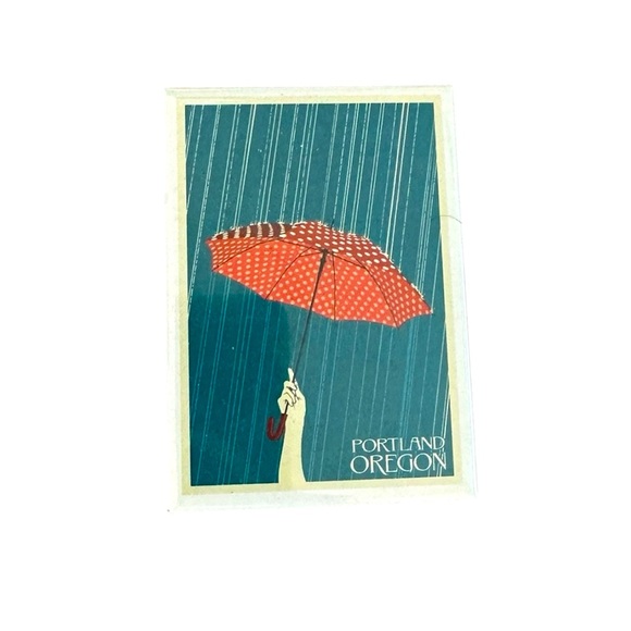Magnet: Portland Oregon Art Print with Red Umbrella - Picture 1 of 5